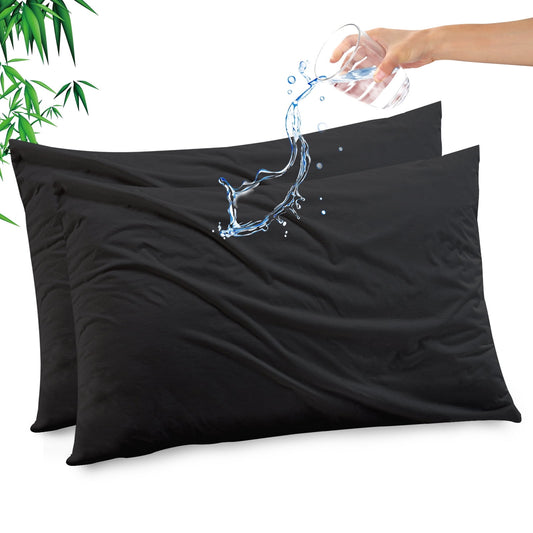 Gogreen Bamboo Rayon Waterproof Pillow Protector, Breathable Pillow Cover, Cooling Pillow Case Protector with Zipper, Super Soft Pillow Case Cover with Zipper (2 Packs, King 20x36, Black)