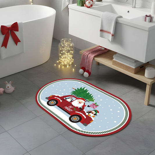 Gogreen Bath Mat - Bathroom Mat Rug Non Slip Super Absorbent Stain Resistant Quick Dry Bathroom Rug-Bath Mat for Bathroom Floor Bathtub Vanity-Bathmat Bath Rug (Christmas Santa Claus, 16x24)