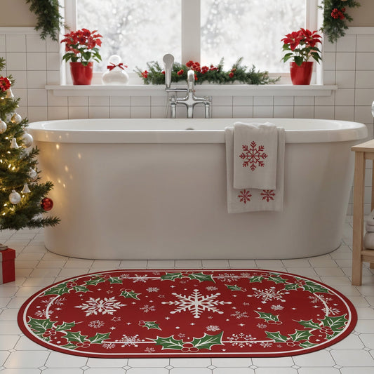 Gogreen Bath Mat - Bathroom Mat Rug Non Slip Super Absorbent Stain Resistant Quick Dry Bathroom Rug-Bath Mat for Bathroom Floor Bathtub Vanity-Bathmat Bath Rug (Christmas Snowflake, 24x36)