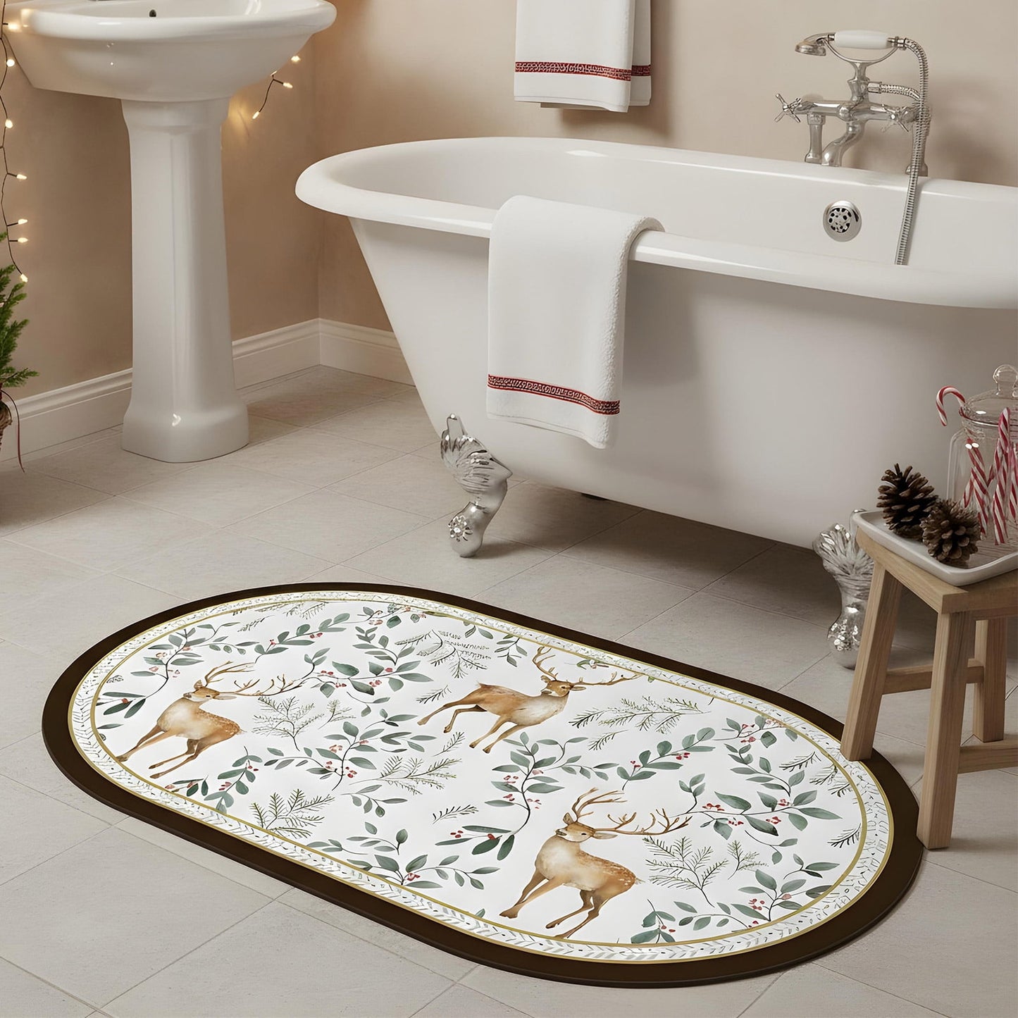 Gogreen Bath Mat - Bathroom Mat Rug Non Slip Super Absorbent Stain Resistant Quick Dry Bathroom Rug-Bath Mat for Bathroom Floor Bathtub Vanity-Bathmat Bath Rug Easy Care (Christmas Deer, 20x32)
