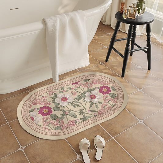 Gogreen Bath Mat - Bathroom Mat Rug Non Slip Super Absorbent Stain Resistant Quick Dry Thin Bathroom Rug-Bath Mats for Bathroom Floor Bathtub Vanity-Bathmat Bath Rug Easy Care (Pink Flower, 16x24)