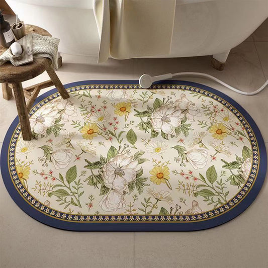 Gogreen Bath Mat - Bathroom Mat Rug Non Slip Super Absorbent Stain Resistant Quick Dry Thin Bathroom Rug-Bath Mats for Bathroom Floor Bathtub Vanity-Bathmat Bath Rug Easy Care (White Flower, 16x24)