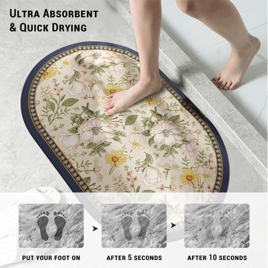 Gogreen Bath Mat - Bathroom Mat Rug Non Slip Super Absorbent Stain Resistant Quick Dry Thin Bathroom Rug-Bath Mats for Bathroom Floor Bathtub Vanity-Bathmat Bath Rug Easy Care (White Flower, 16x24)