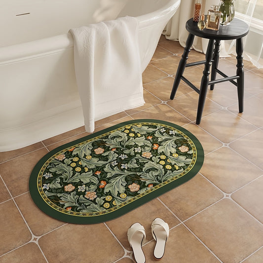 Gogreen Bath Mat - Bathroom Mat Rug Non Slip Super Absorbent Stain Resistant Quick Dry Thin Bathroom Rug-Bath Mats for Bathroom Floor Bathtub Vanity-Bathmat Bath Rug Easy Care (Green Flower, 24x36)