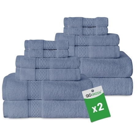 Gogreen Blue Bath Towel Sets of 6 Pieces, 2 Bath Towels 2 Hand Towels 2 Washcloths, 100% Cotton Highly Absorbent Towels for Bathroom, Gym, Hotel (Blue) x 2