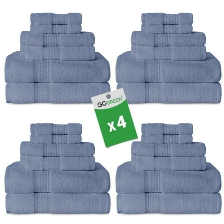 Gogreen Blue Bath Towel Sets of 6 Pieces, 2 Bath Towels 2 Hand Towels 2 Washcloths, 100% Cotton Highly Absorbent Towels for Bathroom, Gym, Hotel (Blue) x 4