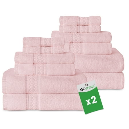 Gogreen Blush Pink Bath Towel Sets of 6 Pieces, 2 Bath Towels 2 Hand Towels 2 Washcloths, 100% Cotton Highly Absorbent Towels for Bathroom, Gym, Hotel (Blush Pink) x 2