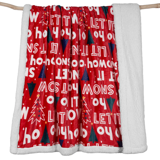 Gogreen Christmas Sherpa Fleece Throw Blanket for Couch Bed Sofa Adults -Soft and Warm Blanket for Winter, Thick and Fuzzy Throw Blanket, Christmas Red, 50x60 Inches
