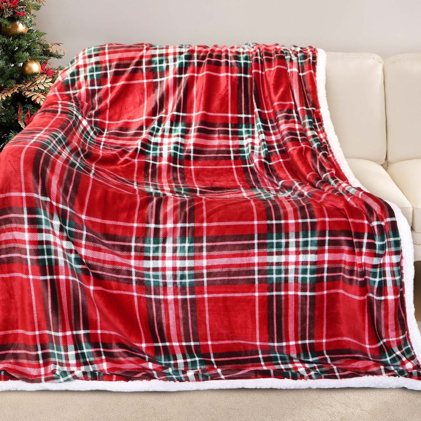 Gogreen Christmas Sherpa Fleece Throw Blanket for Couch Bed Sofa Adults -Soft and Warm Blanket for Winter, Thick and Fuzzy Throw Blanket (Throw - 50 x 60)