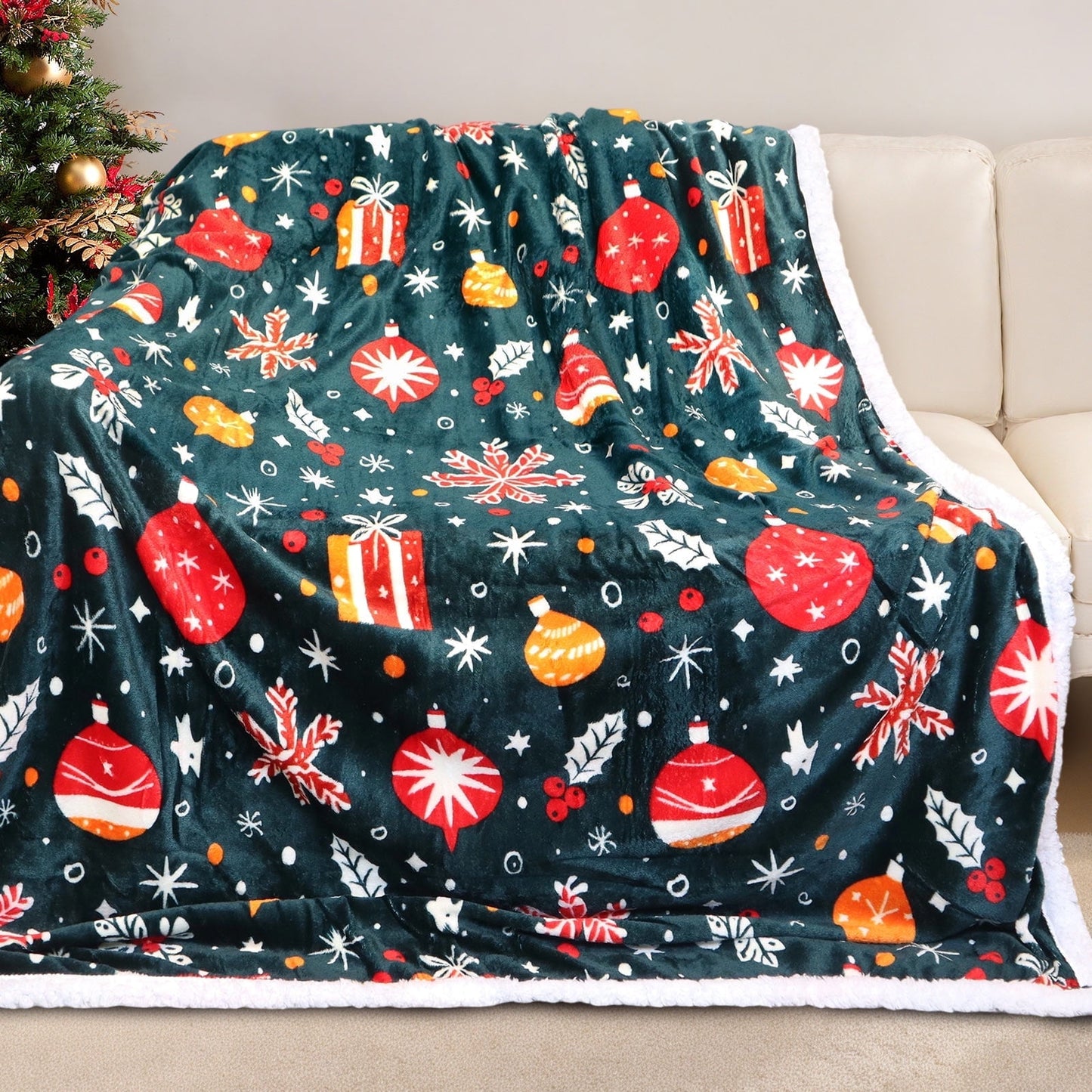 Gogreen Christmas Sherpa Fleece Throw Blanket for Couch Bed Sofa Adults -Soft and Warm Blanket for Winter, Thick and Fuzzy Throw Blanket (Throw - 50 x 60)
