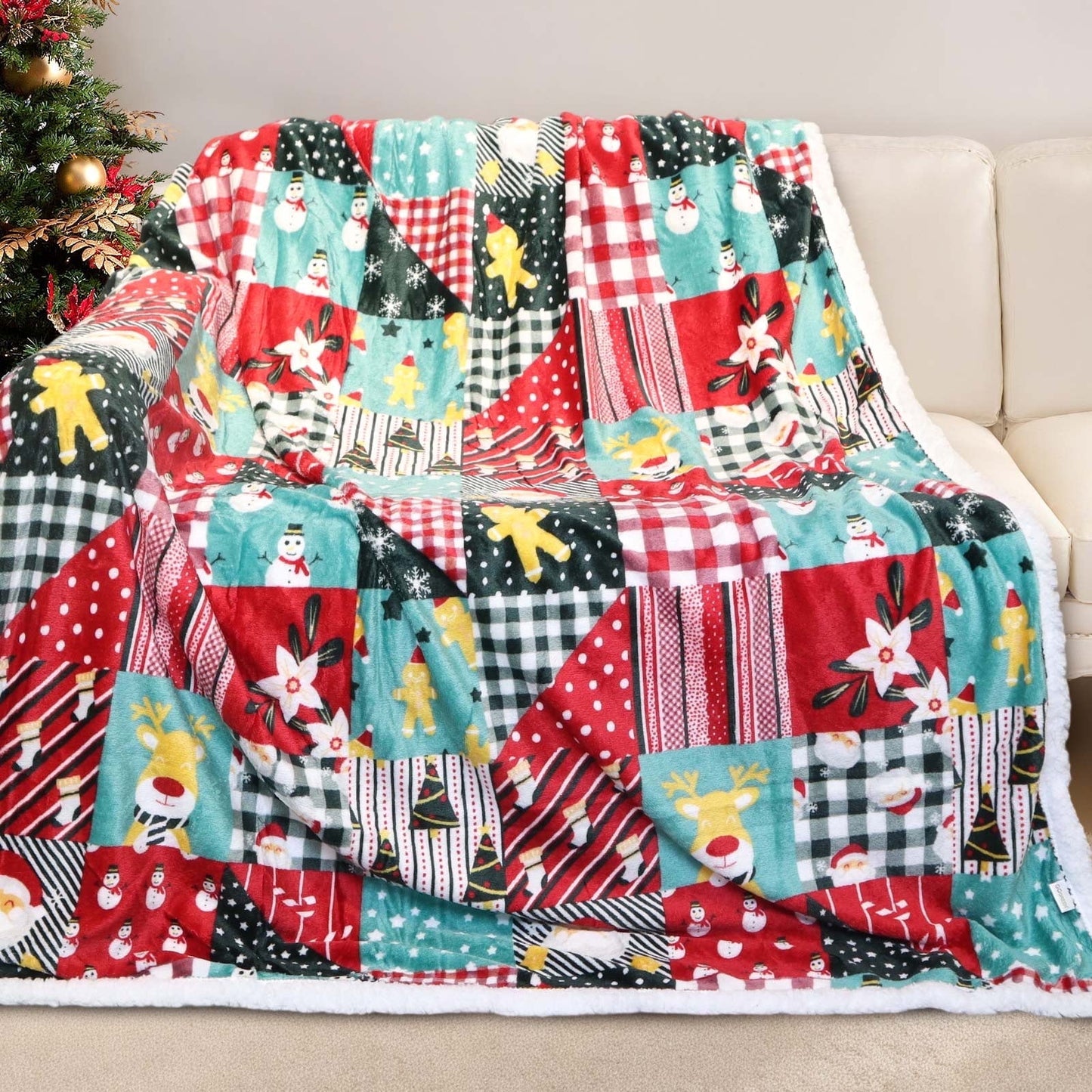 Gogreen Christmas Sherpa Fleece Twin Blanket for Couch Bed Sofa Adults -Soft and Warm Blanket for Winter, Thick and Fuzzy Throw Blanket (Twin - 60 x 80)