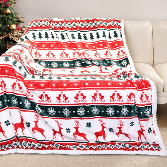 Gogreen Christmas Sherpa Fleece Twin Blanket for Couch Bed Sofa Adults -Soft and Warm Blanket for Winter, Thick and Fuzzy Throw Blanket (Twin - 60 x 80)