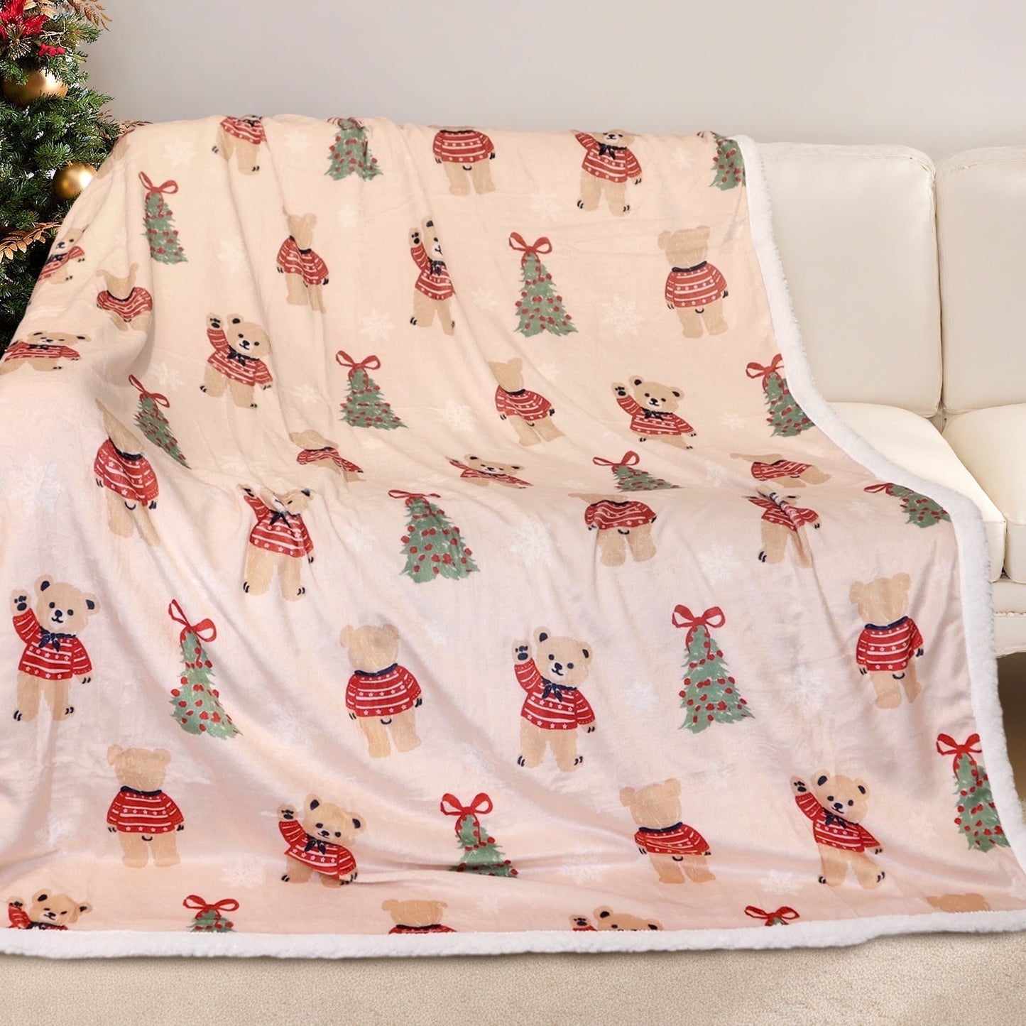 Gogreen Christmas Sherpa Fleece Twin Blanket for Couch Bed Sofa Adults -Soft and Warm Blanket for Winter, Thick and Fuzzy Throw Blanket (Twin - 60 x 80)