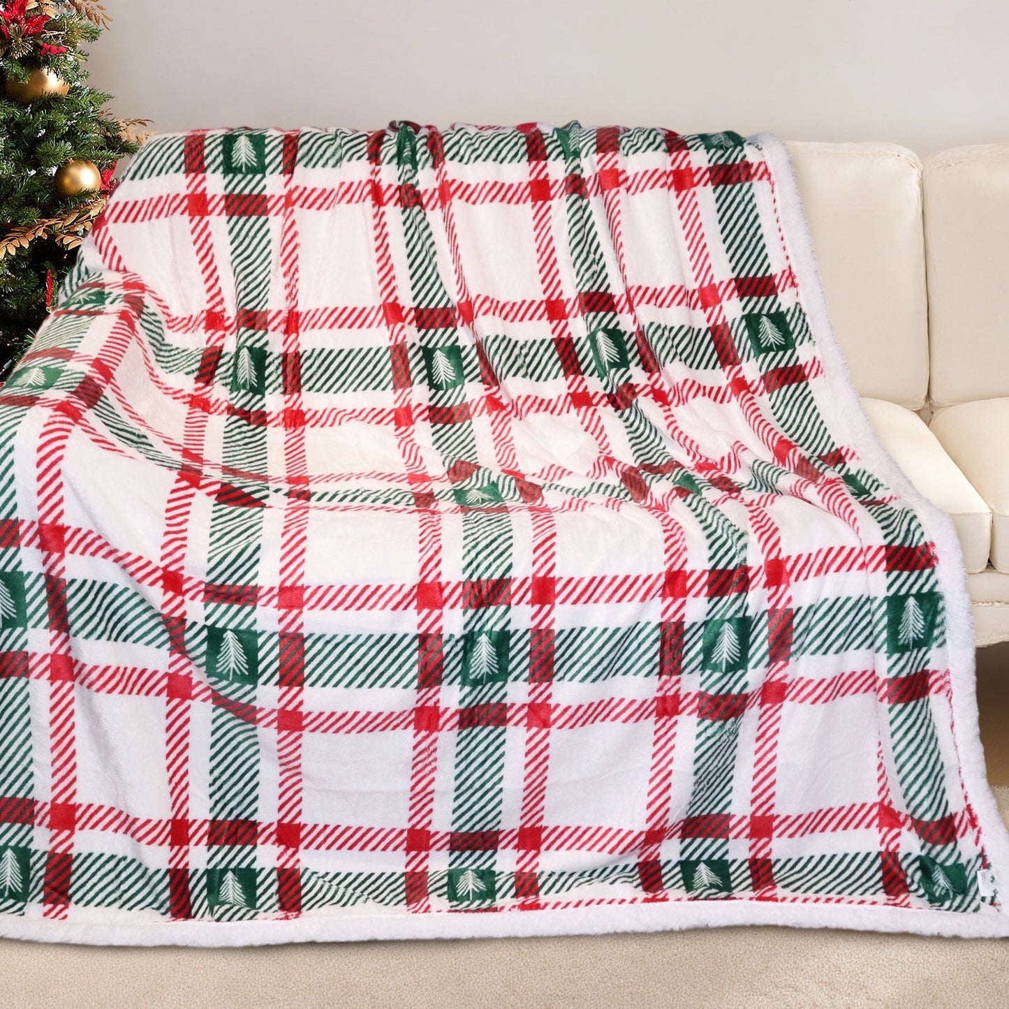 Gogreen Christmas Sherpa Fleece Twin Blanket for Couch Bed Sofa Adults -Soft and Warm Blanket for Winter, Thick and Fuzzy Throw Blanket (Twin - 60 x 80)