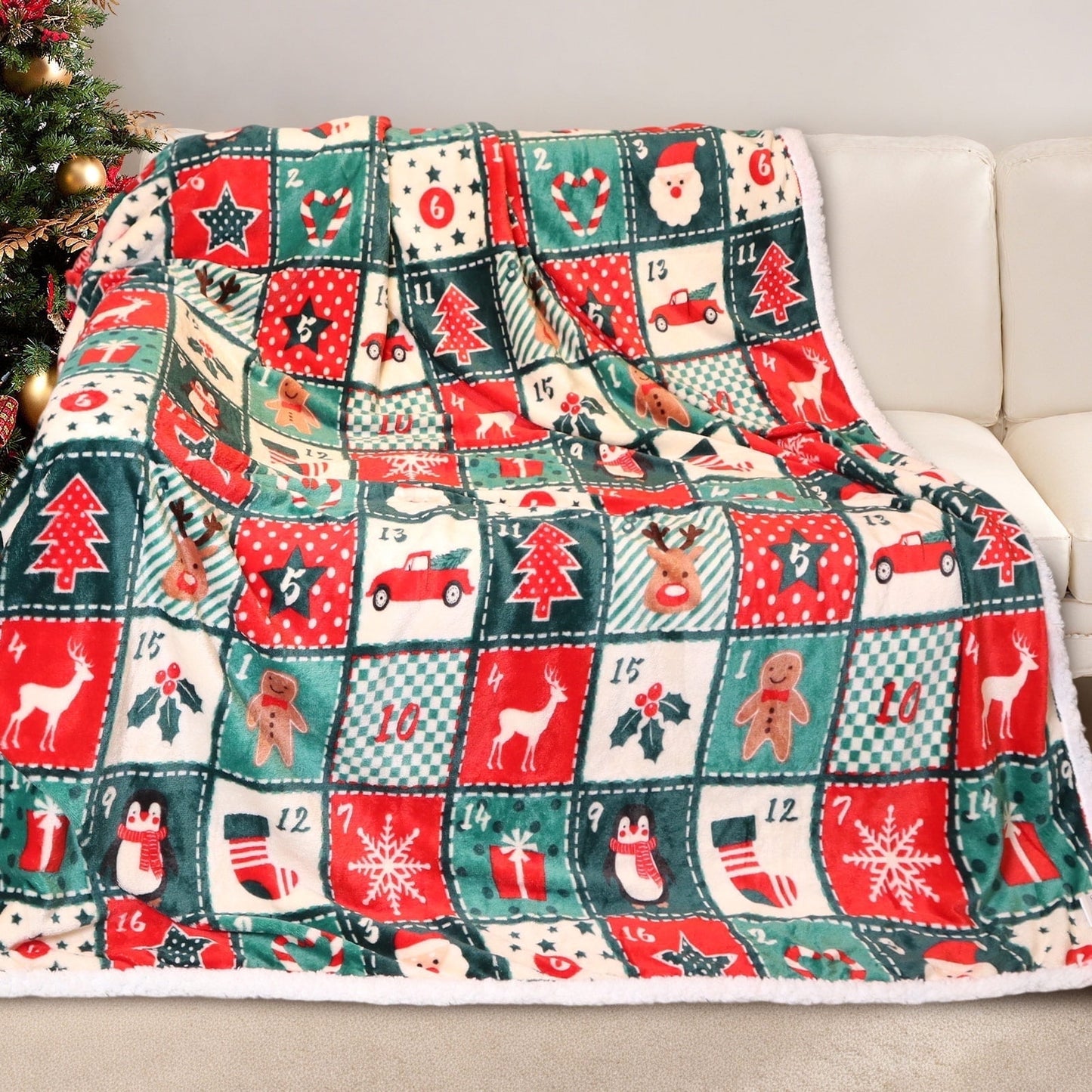 Gogreen Christmas Sherpa Fleece Twin Blanket for Couch Bed Sofa Adults -Soft and Warm Blanket for Winter, Thick and Fuzzy Throw Blanket (Twin - 60 x 80)