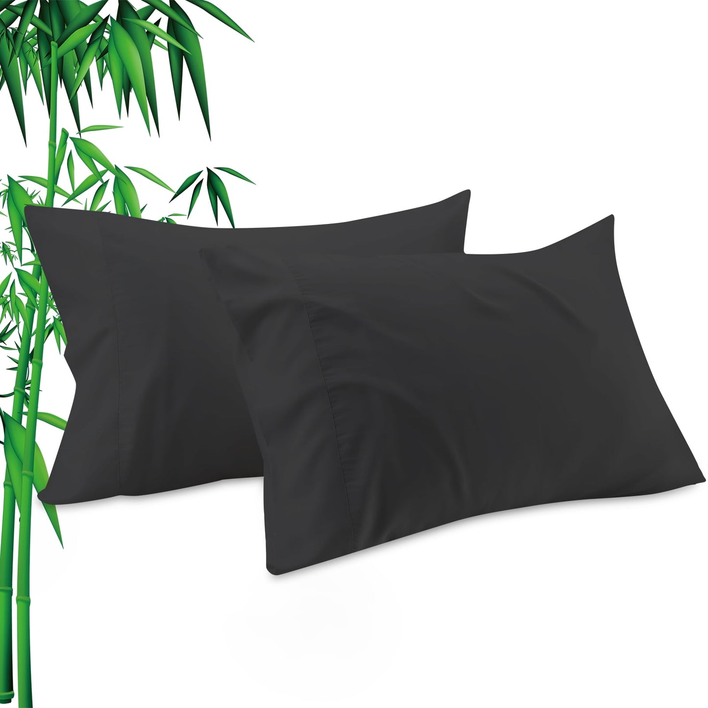 Gogreen Cooling Pillow Cases (Set of 2) for Hot Sleepers & Night Sweats, Rayon Derived from Bamboo Pillow Case, Breathable and Silky Soft Envelope Pillowcases (Black, Queen 20x30)
