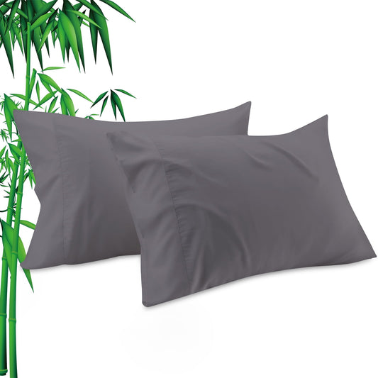 Gogreen Cooling Pillow Cases (Set of 2) for Hot Sleepers & Night Sweats, Rayon Derived from Bamboo Pillow Case, Breathable and Silky Soft Envelope Pillowcases (Grey, Queen 20x30)