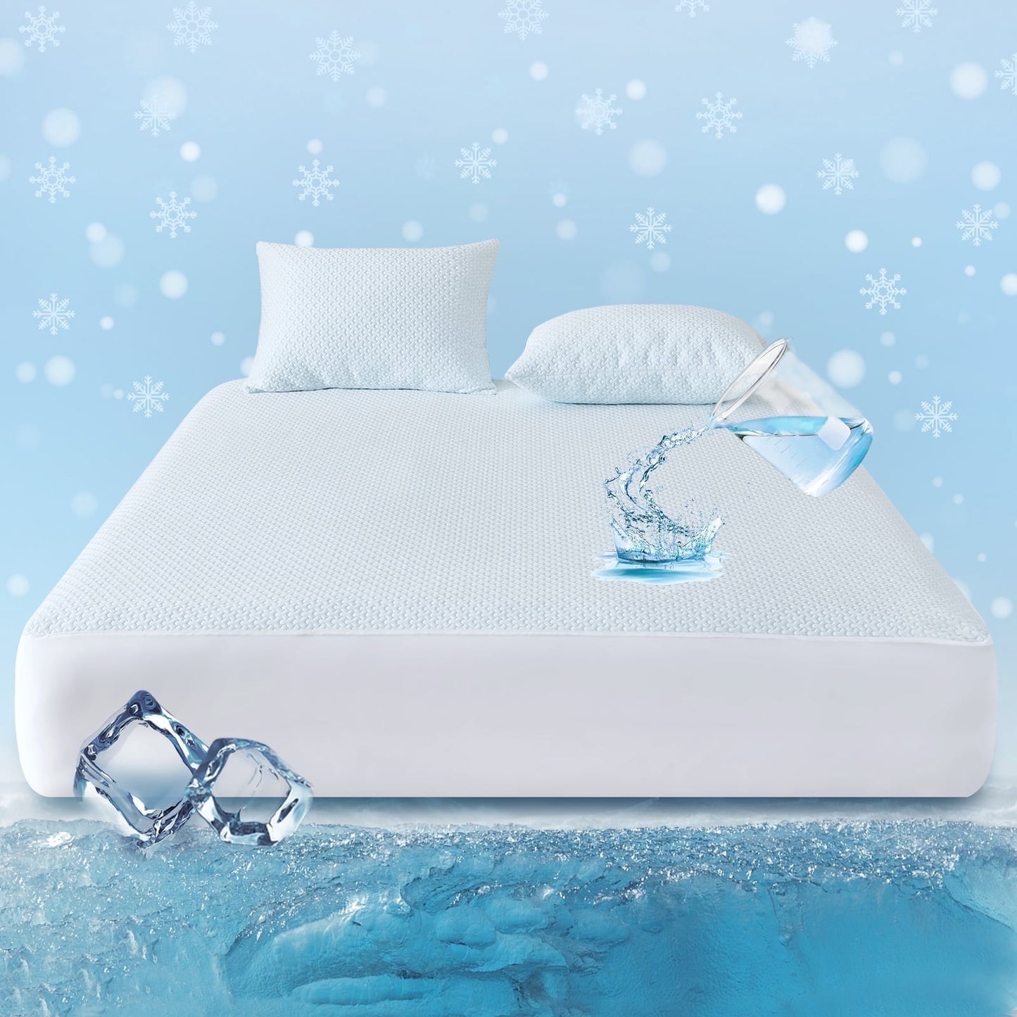 Gogreen Cooling Waterproof Mattress Protectors, Stretchable King Mattress Protector Fit up to 16, Super soft King Mattress Cover 3D Air Fabric Mattress Protector, Breathable Bed Cover White