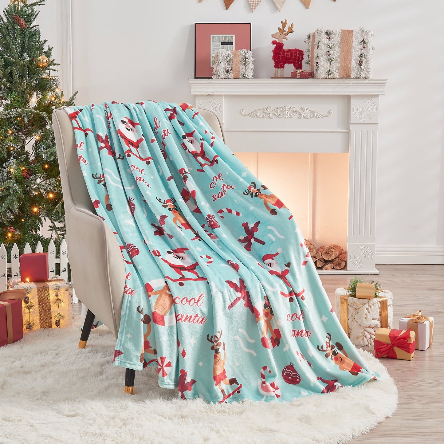 Gogreen Cozy Blanket Printed Blanket Twin Christmas Santa Claus Blanket - 300 GSM Fleece Blanket Twin Size Blanket for Home Decoration, Ultra Soft Blanket Microfiber Twin Blanket (Twin - 60 x 80)