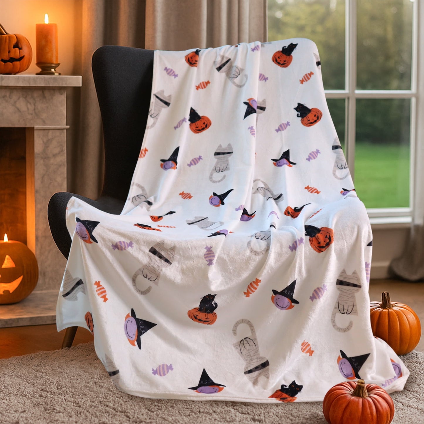 Gogreen Halloween Throw Blanket Twin Size Cozy Fleece Blanket - 300GSM Ultra Soft Microfiber Printed Blanket for Halloween Decor, Halloween Gifts for Kids & Adults (Twin - 60 x 80)