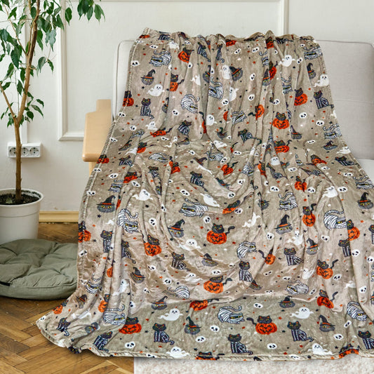 Gogreen Cozy Blanket Printed Halloween Cat Blanket - Thick Fleece Blankets Throw Size Blanket for Christmas Decoration - Ultra Soft Blanket Microfiber Throw Blanket, Throw (50 x 60)