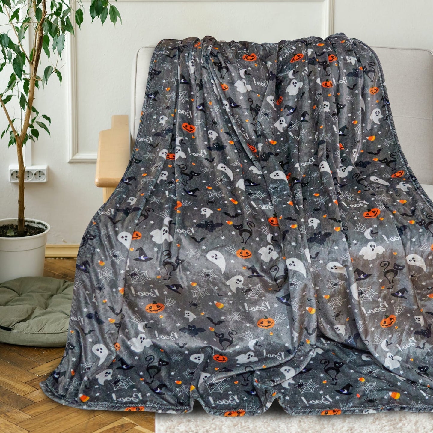 Gogreen Cozy Blanket Printed Halloween Ghost Blanket -Thick Fleece Blankets Quieen Size Blanket for Christmas Decoration - Ultra Soft Blanket Microfiber Throw Blanket, Queen (90 x 90)