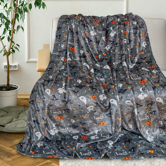 Gogreen Cozy Blanket Printed Halloween Ghost Blanket -Thick Fleece Blankets Quieen Size Blanket for Christmas Decoration - Ultra Soft Blanket Microfiber Throw Blanket, Queen (90 x 90)