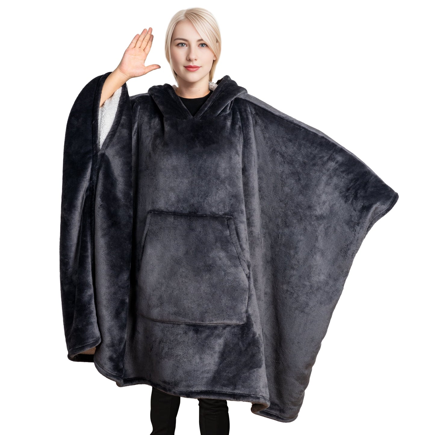 Gogreen Dark Grey Sherpa Polyester Bed Blanket, One Size - Wearable