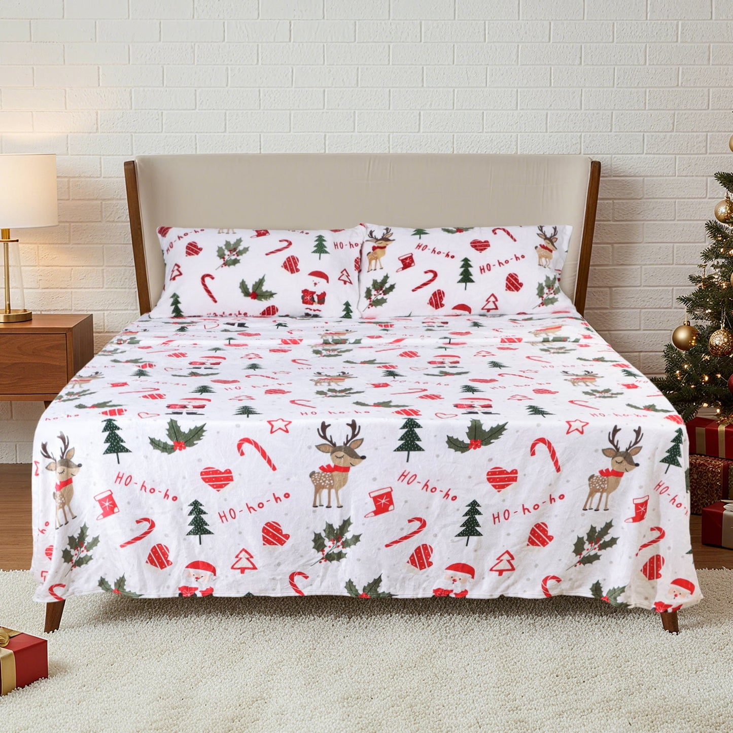 Gogreen Flannel Sheet Set Christmas Printed 3PC Deep Pocket Twin Sheet Set Fit 16, Breathable Super Soft Twin Size Sheet Set, Luxury Hotel Style Home Decor Twin Bed Sheet Set, Gift for Women, Men