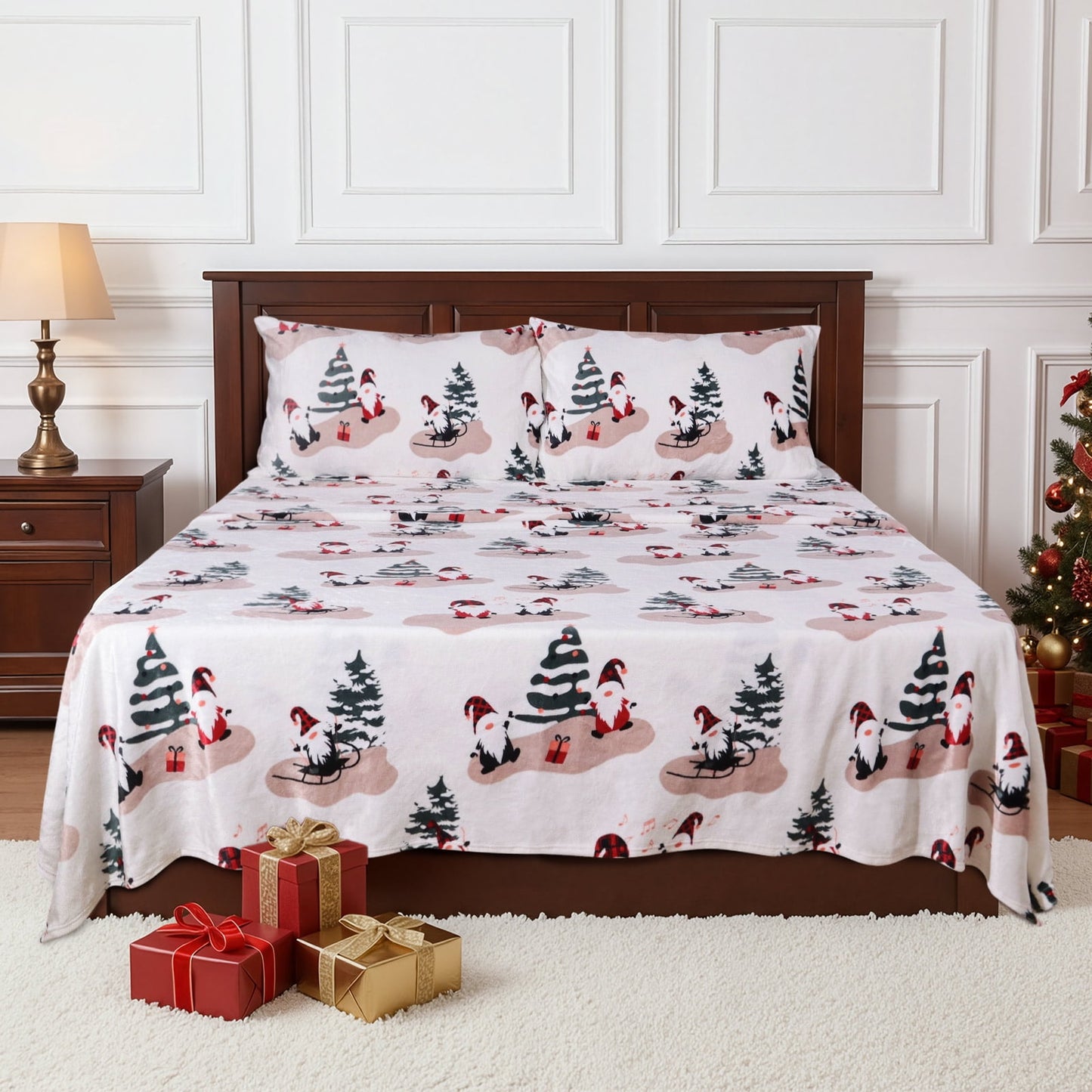 Gogreen Flannel Sheet Set Christmas Printed 3PC Deep Pocket Twin Sheet Set Fit 16, Breathable Super Soft Twin Size Sheet Set, Luxury Hotel Style Home Decor Twin Bed Sheet Set, Gift for Women, Men