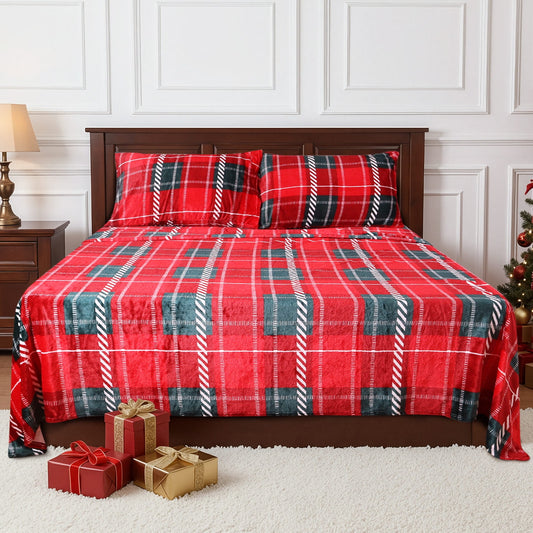 Gogreen Flannel Sheet Set Christmas Printed 4PC Deep Pocket King Sheet Set Fit 16, Breathable Super Soft King Size Sheet Set, Luxury Hotel Style Home Decor King Bed Sheet Set, Gift for Women, Men