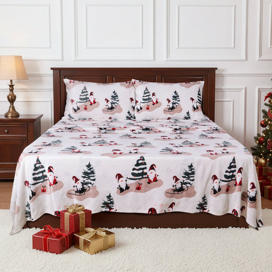 Gogreen Flannel Sheet Set Christmas Printed 4PC Deep Pocket King Sheet Set Fit 16, Breathable Super Soft King Size Sheet Set, Luxury Hotel Style Home Decor King Bed Sheet Set, Gift for Women, Men