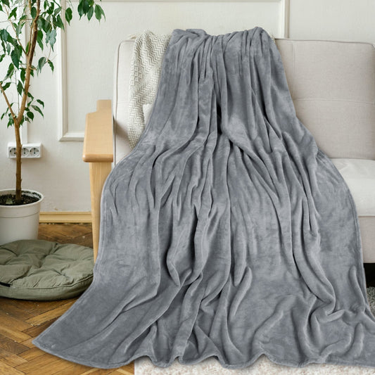 Gogreen Fleece Throw Blanket for Couch & Bed - Lightweight Plush Cozy Fuzzy Soft Blankets and Throws for Sofa, Light Grey, 50x60 Inches