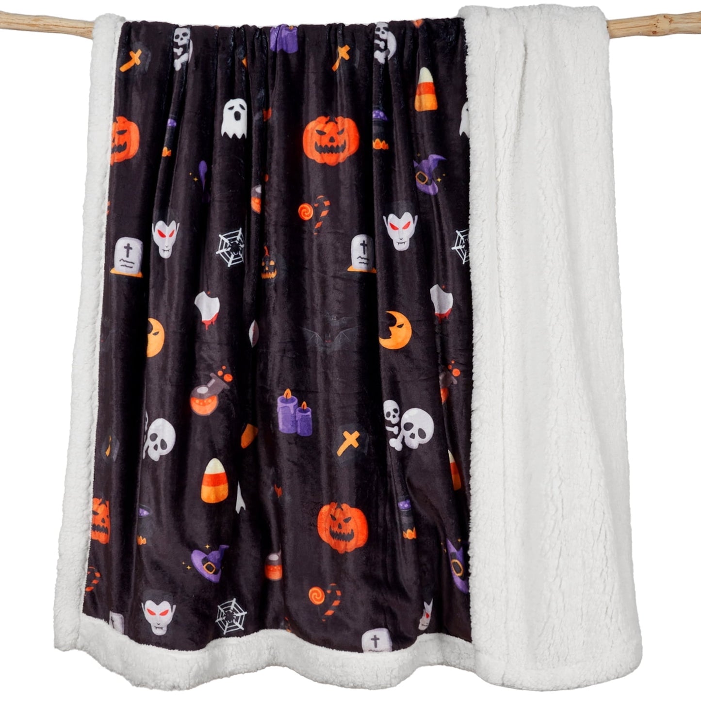 Gogreen Halloween Sherpa Fleece Throw Blanket for Couch Bed Sofa Adults -Soft and Warm Blanket for Winter, Thick and Fuzzy Throw Blanket, Halloween Pumpkin, 50x60 Inches
