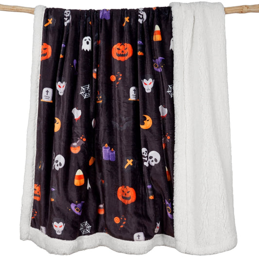 Gogreen Halloween Sherpa Fleece Throw Blanket for Couch Bed Sofa Adults -Soft and Warm Blanket for Winter, Thick and Fuzzy Throw Blanket, Halloween Pumpkin, 50x60 Inches