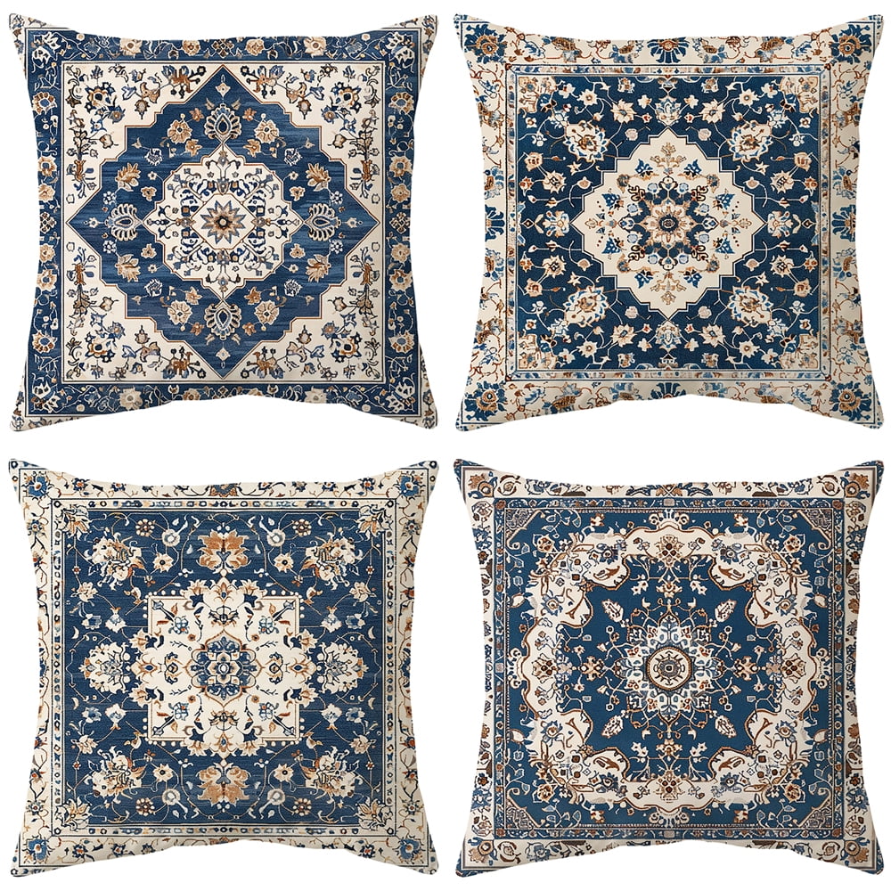 Gogreen  Phantoscope New Living Series Duplex Printing Decorative Throw Pillow Covers, 18 x 18, Blue Boho, Set of 4