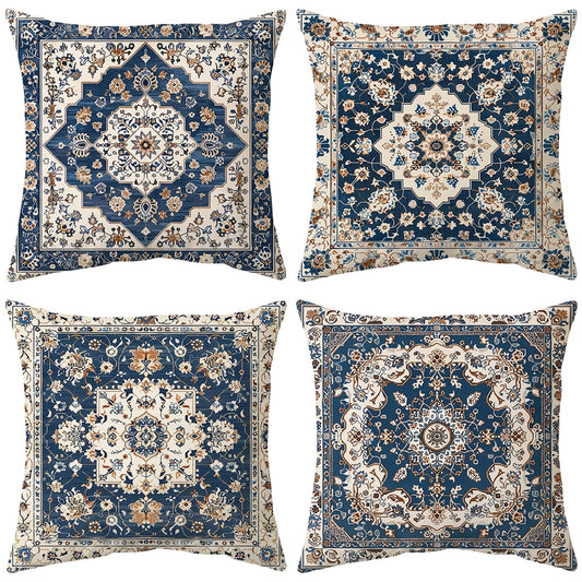 Gogreen  Phantoscope New Living Series Duplex Printing Decorative Throw Pillow Covers, 18 x 18, Blue Boho, Set of 4