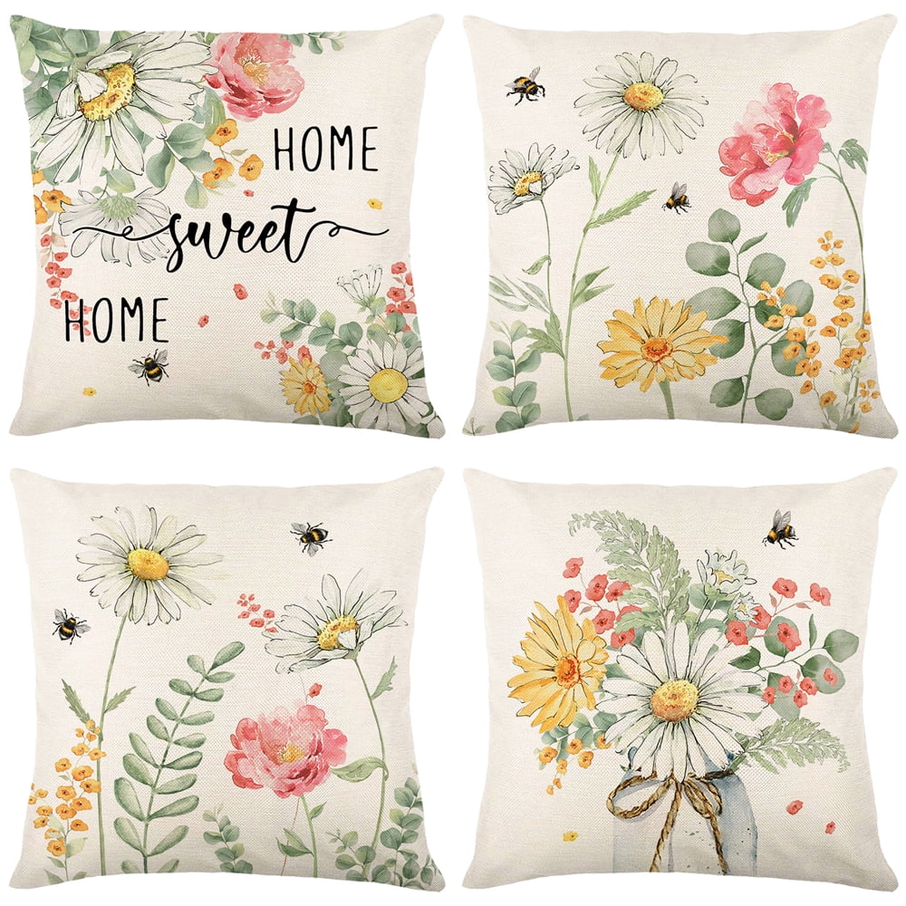 Gogreen  Phantoscope New Living Series Duplex Printing Decorative Throw Pillow Covers, 18 x 18, Flower Bee, Set of 4
