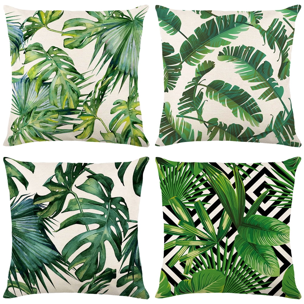 Gogreen  Phantoscope New Living Series Duplex Printing Decorative Throw Pillow Covers, 18 x 18, Green Leaf, Set of 4
