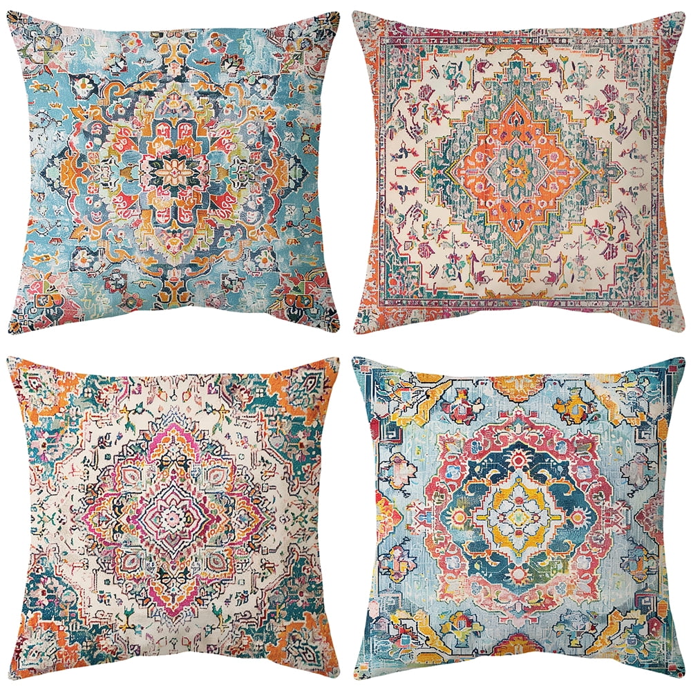 Gogreen  Phantoscope New Living Series Duplex Printing Decorative Throw Pillow Covers, 18 x 18, Orange Boho, Set of 4