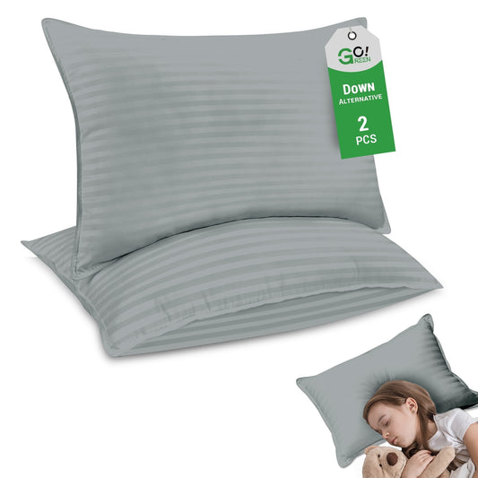 Gogreen Kids Size Bed Pillows Set of 2 - Premium Down Alternative Cooling Pillows for Side, Back, and Stomach Sleepers Hotel Quality Fluffy Soft Microfiber Fill Breathable Skin-Friendly - Gray