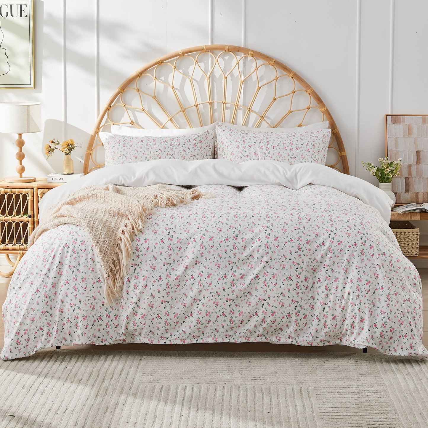 Gogreen Luxury 100% Cotton Queen Duvet Cover Floral, Soft & Breathable 2 Pieces Queen Bedding Sets, Pattern Queen Comfy Duvet Cover, with Zipper Closure, Includes 1 x Pillowcase, 1 x Duvet Cover