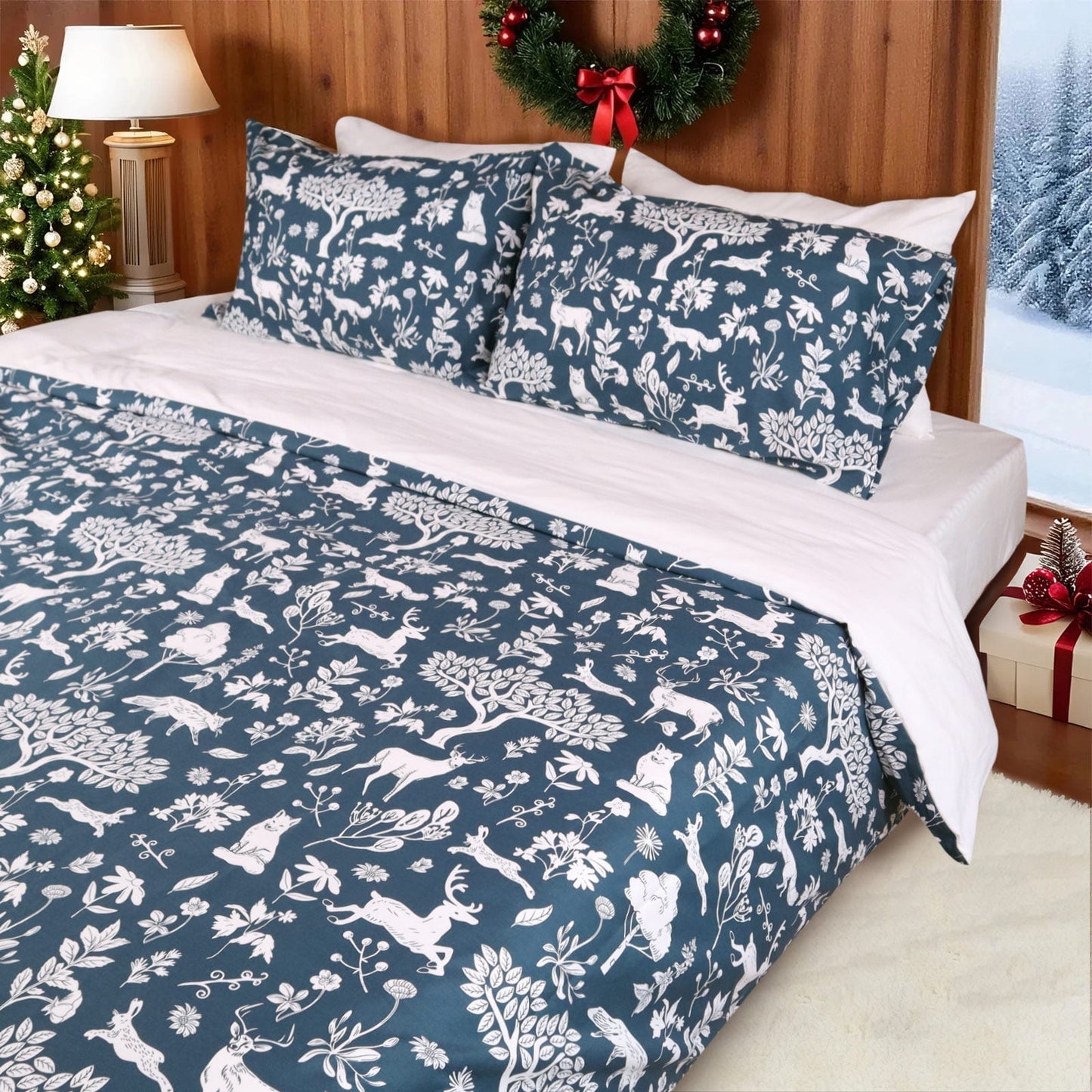 Gogreen Luxury 100% Cotton Queen Duvet Cover Floral, Soft & Breathable 2 Pieces Queen Bedding Sets, Pattern Queen Comfy Duvet Cover, with Zipper Closure, Includes 1 x Pillowcase, 1 x Duvet Cover