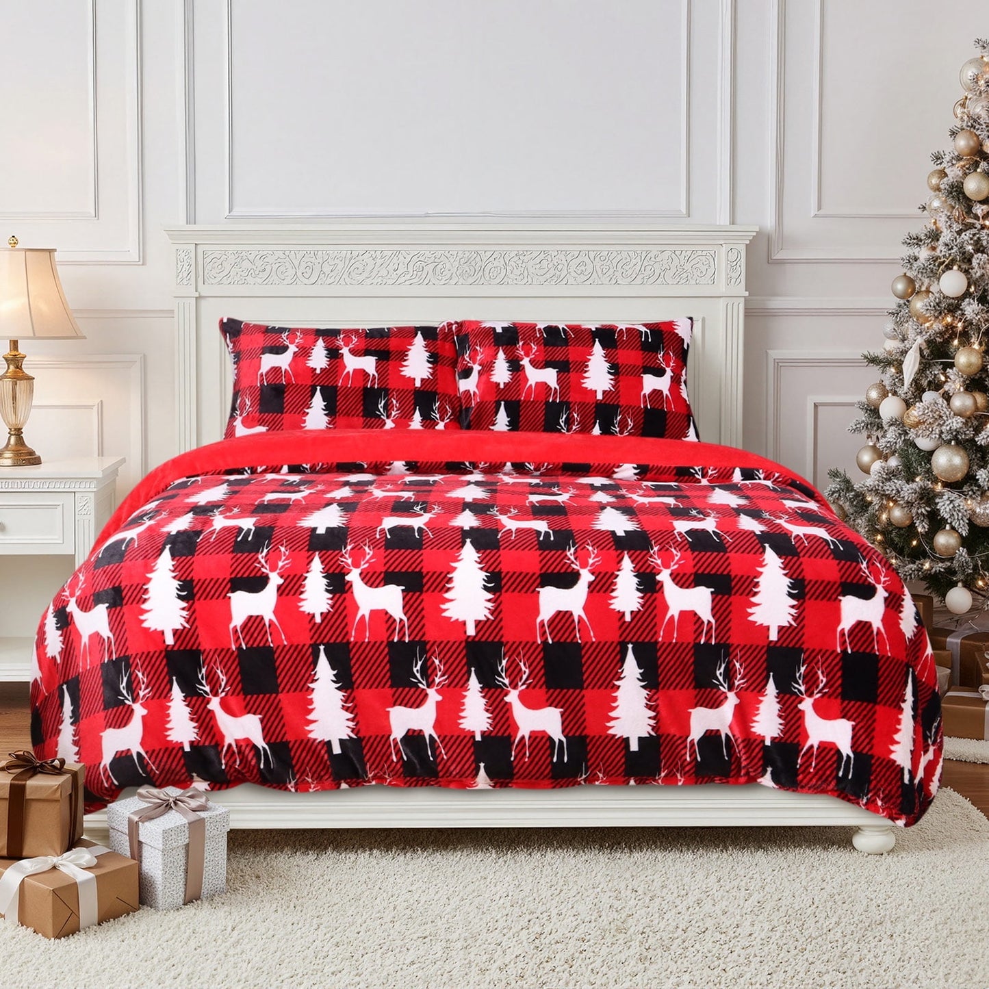 Gogreen Luxury Flannel Queen Duvet Cover Floral, Soft & Breathable 2 Pieces Queen Bedding Sets, Pattern Queen Comfy Duvet Cover, with Zipper Closure, Includes 1 x Pillowcase, 1 x Duvet Cover