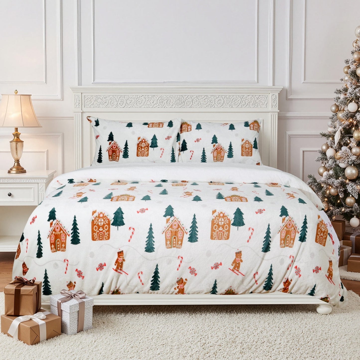 Gogreen Luxury Flannel Queen Duvet Cover Floral, Soft & Breathable 2 Pieces Queen Bedding Sets, Pattern Queen Comfy Duvet Cover, with Zipper Closure, Includes 1 x Pillowcase, 1 x Duvet Cover