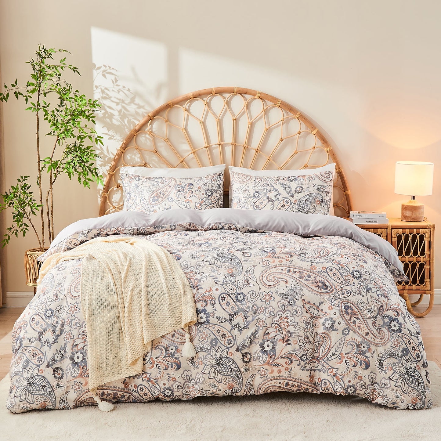 Gogreen Luxury Mexico Duvet Cover Floral, Soft & Breathable Microfiber 2 Pieces Bedding Sets, Pattern Comfy Duvet Cover, with Zipper Closure, Includes 1 x Pillowcase, 1 x Duvet Cover