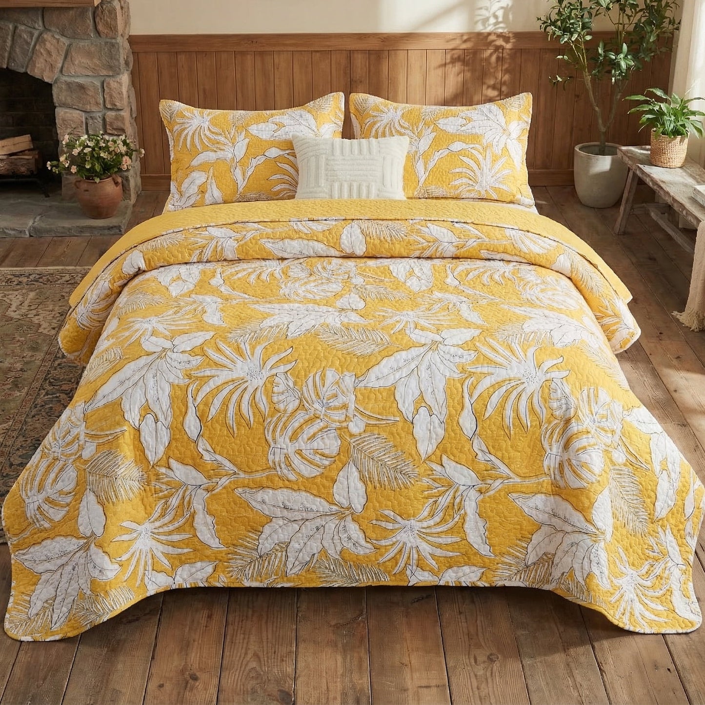 Gogreen Luxury Printed Quilt Set King Size, Lightweight Comforter Set, Oversized Bedspread Coverlet Quilted Bedding Set, with 2 Matching Pillowcases, for All Season