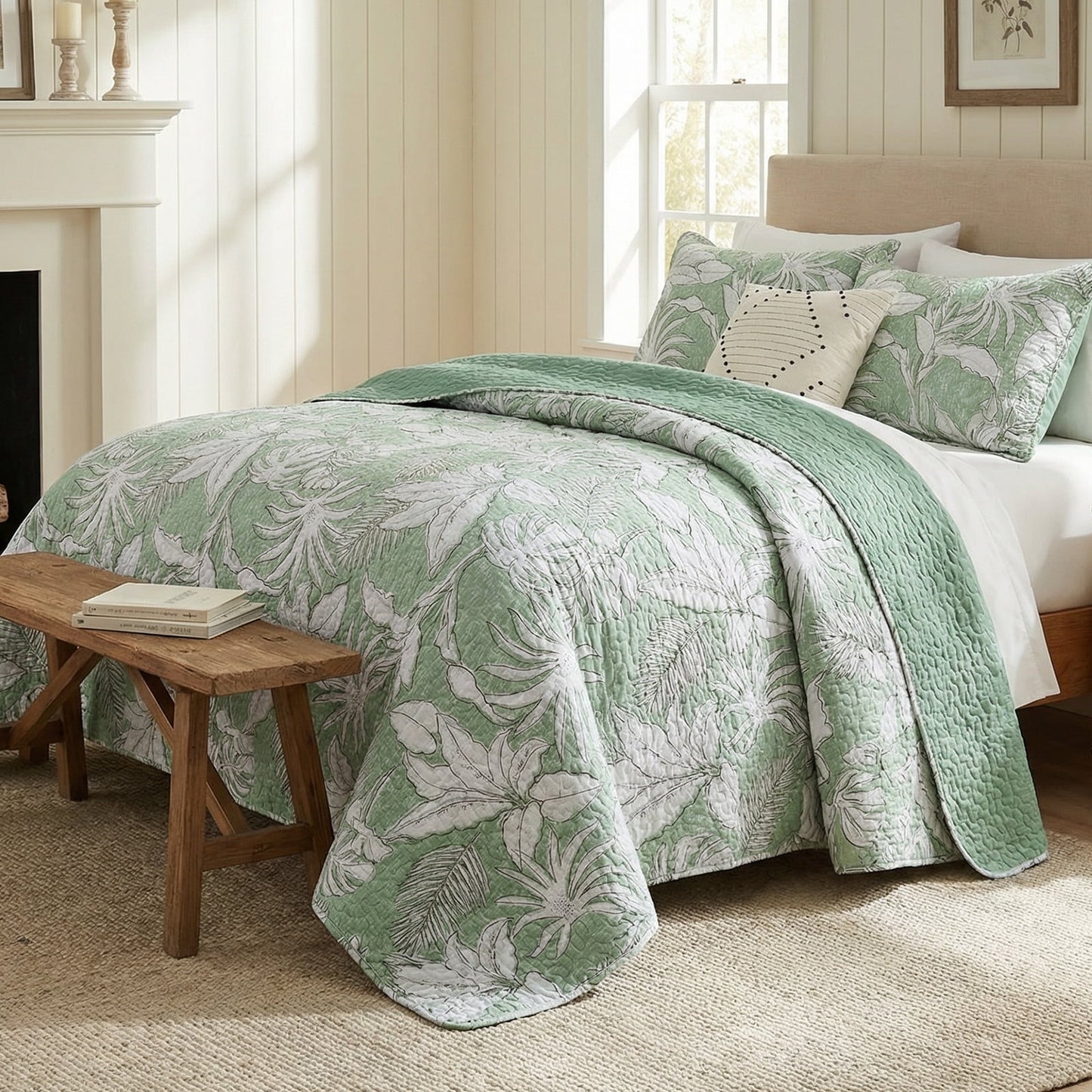 Gogreen Luxury Printed Quilt Set King Size, Lightweight Comforter Set, Oversized Bedspread Coverlet Quilted Bedding Set, with 2 Matching Pillowcases, for All Season