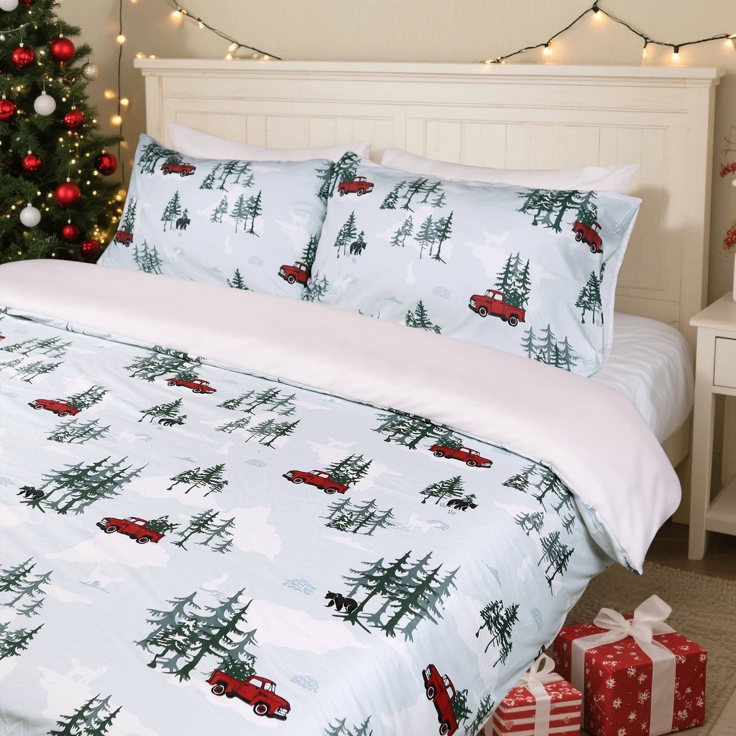 Gogreen Luxury Queen Duvet Cover Floral, Soft & Breathable Microfiber 3 Pieces Queen Bedding Sets, Pattern Queen Comfy Duvet Cover, with Zipper Closure, Includes 2 x Pillowcase, 1 x Duvet Cover