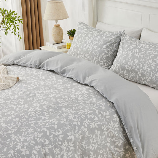 Gogreen 100% Cotton 3 Pieces Luxury Twin Duvet Cover Floral, Soft & Breathable Twin Bedding Sets, Pattern Twin Comfy Duvet Cover, with Zipper Closure
